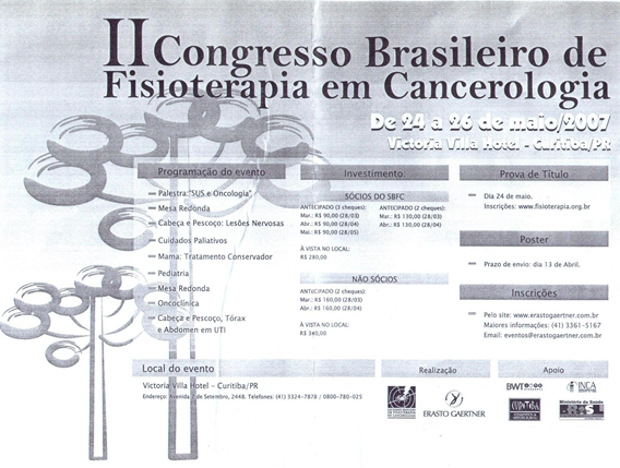 II CONGRESSO BRASILEIRO DE FISIOTERAPIA EM CANCEROLOGIA